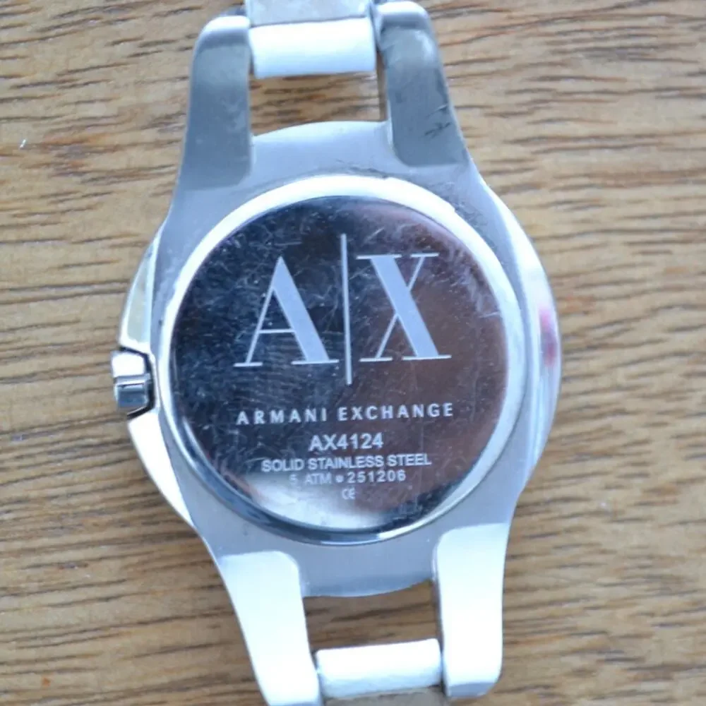 Armani Exchange Bangle Ladies Silver Tone White Band Watch AX4124